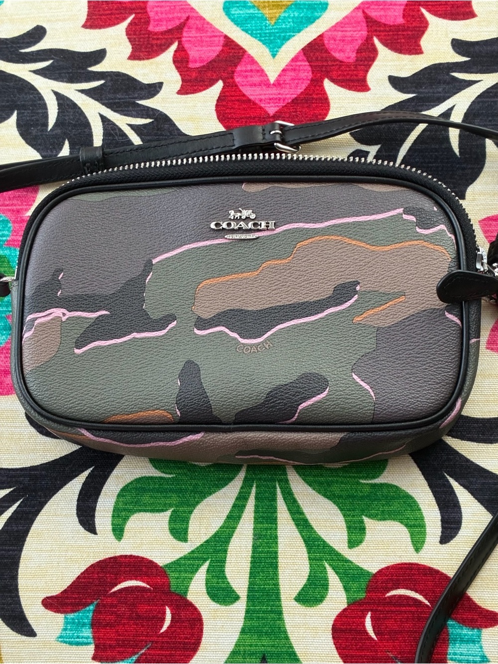 Coach Camouflage Crossbody in Green, Pink, Tan and Black